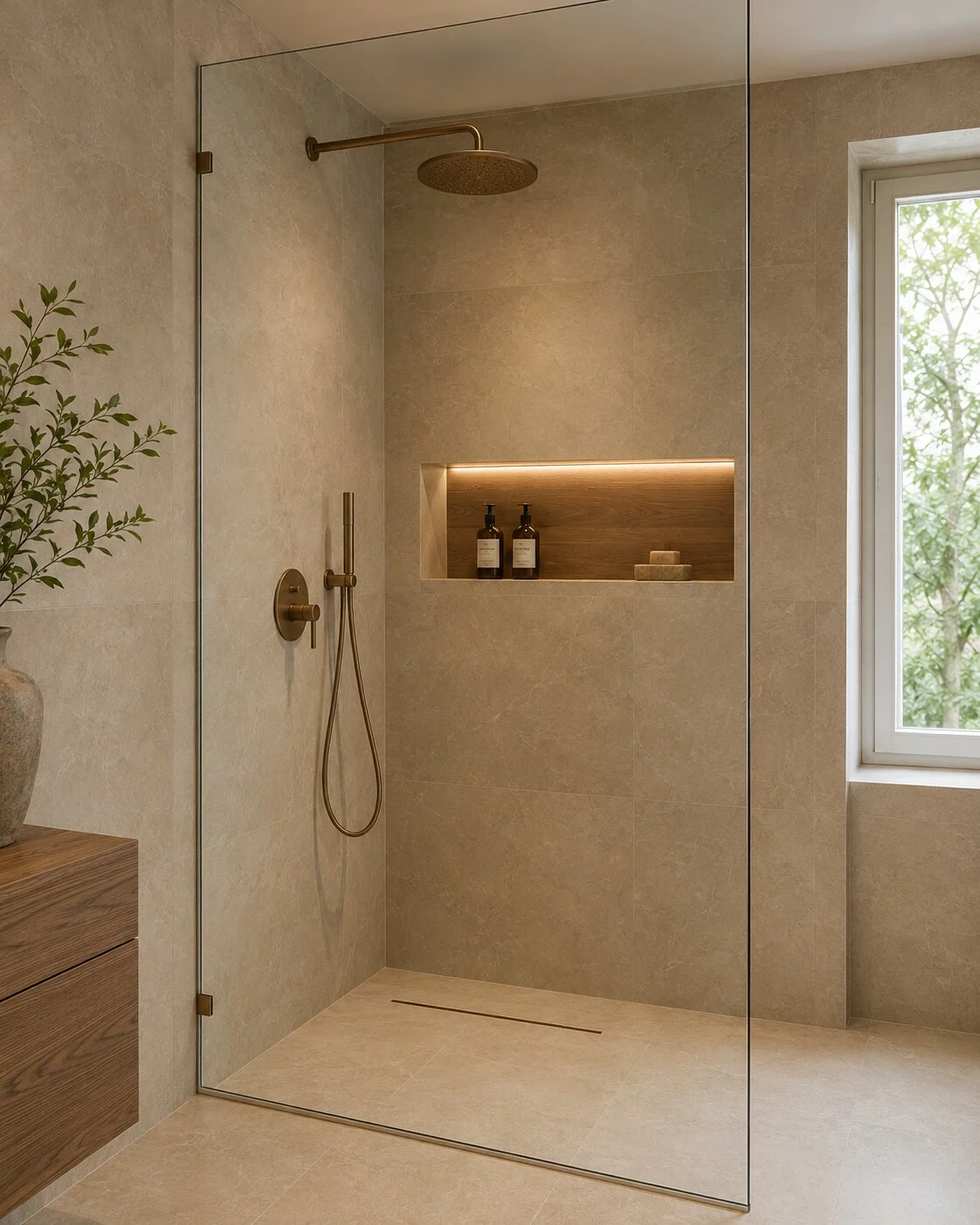 Douche à l’italienne avec robinetterie cuivre