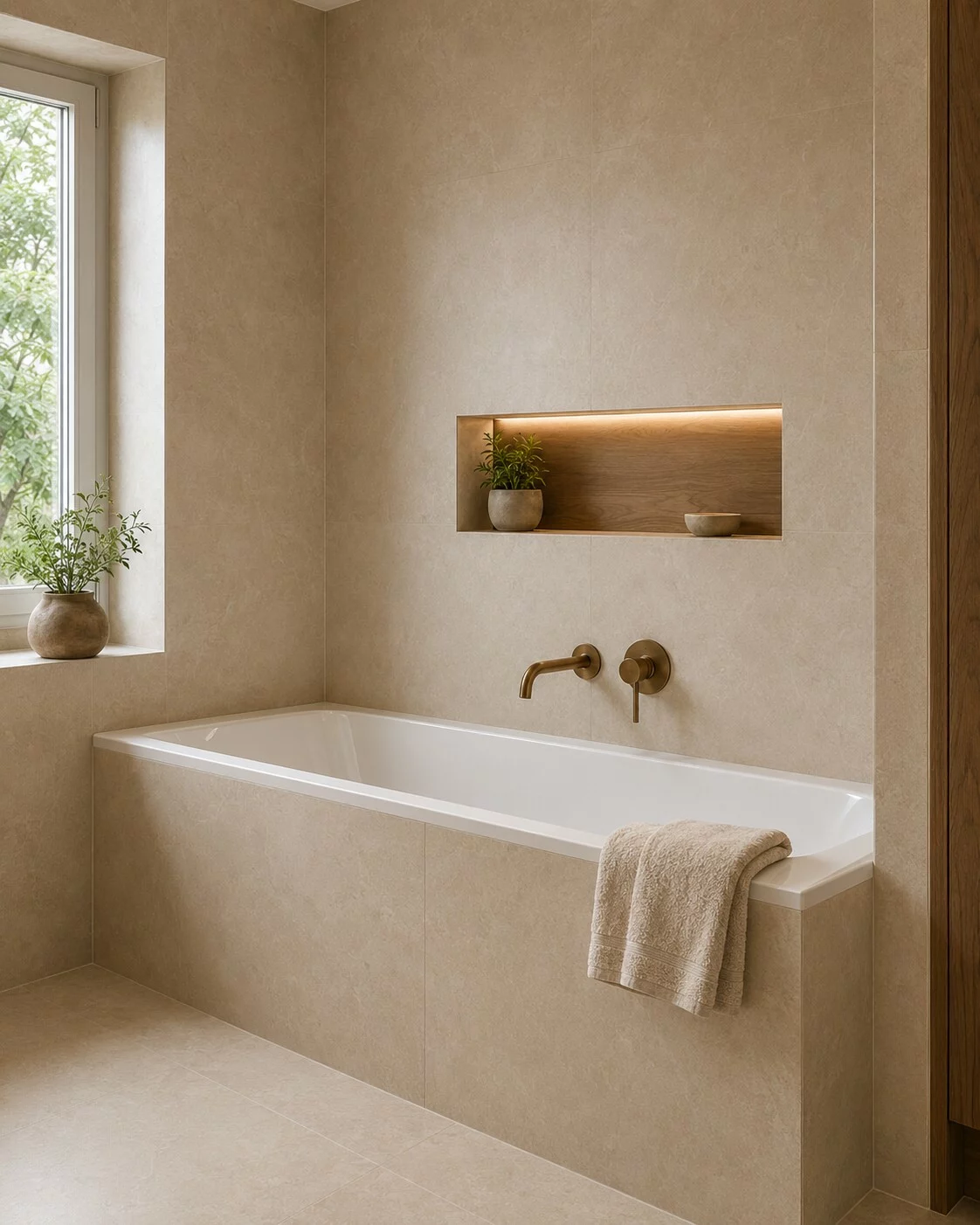 Baignoire encastrée dans une salle de bain rénovée