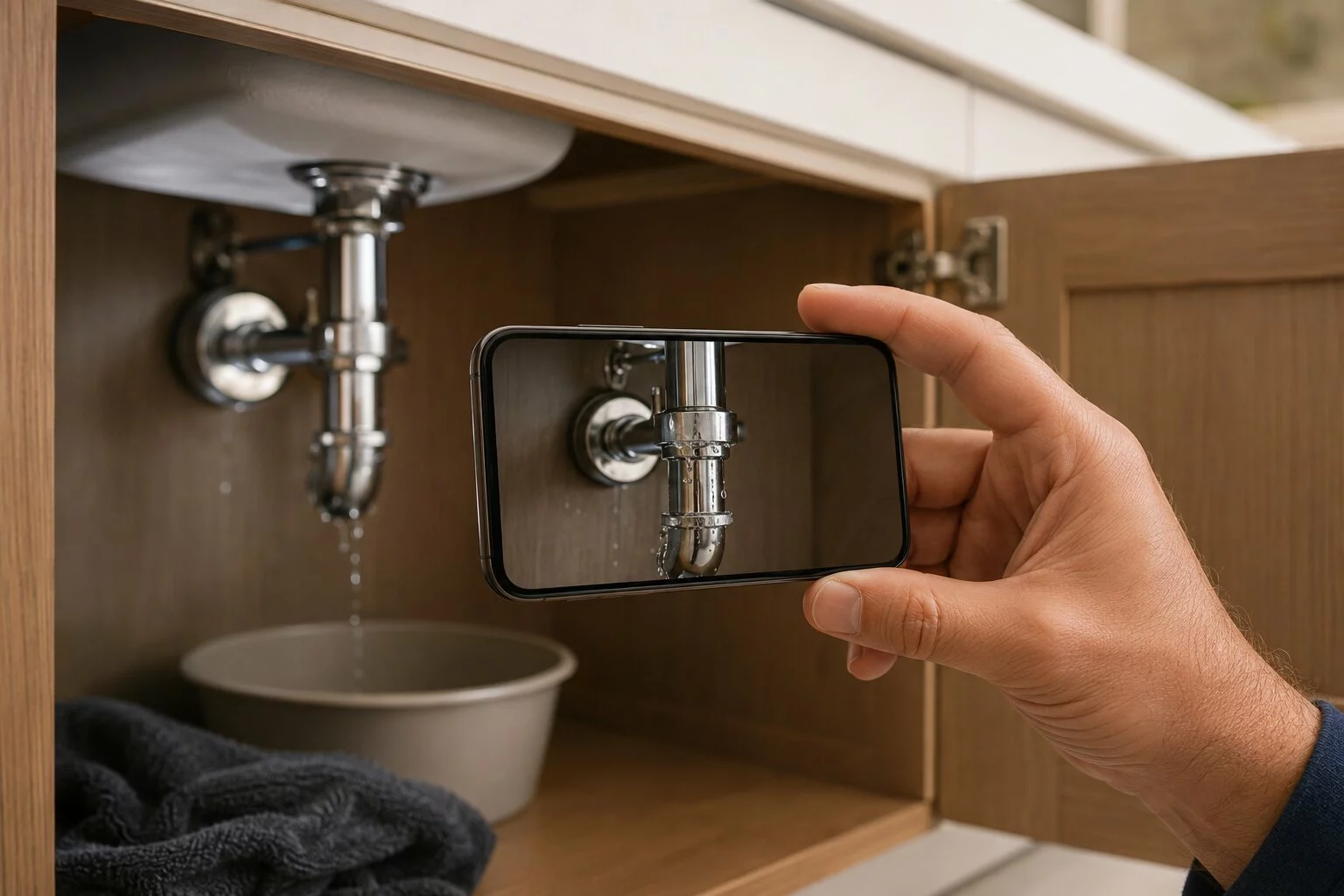 Photo d’un problème de plomberie prise avec un téléphone